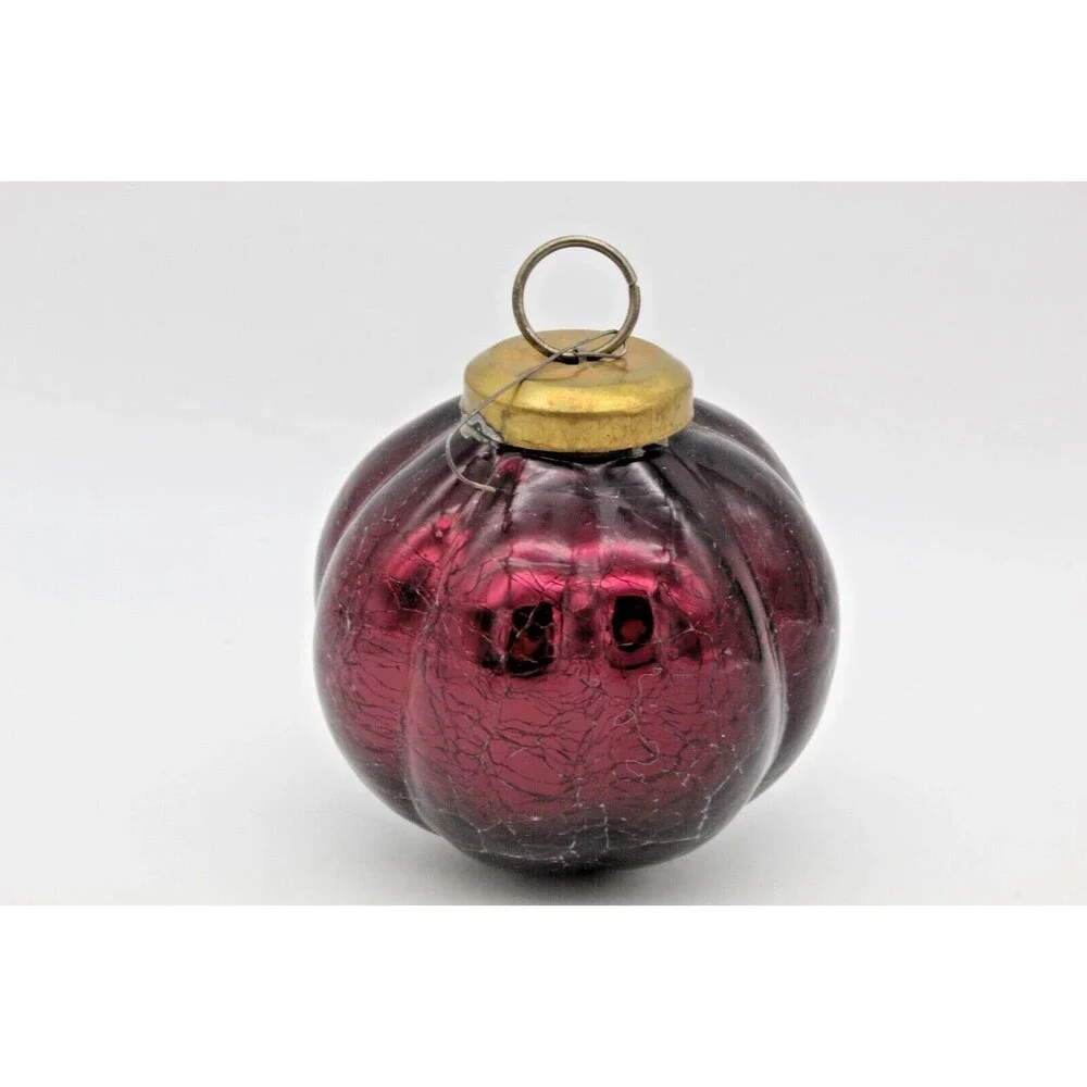 Amethyst Mercury Ribbed Crackle Glass Kugel Antique Christmas Tree Ornament